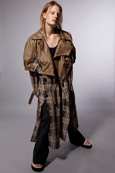 Brown Check Layered Trench Coat