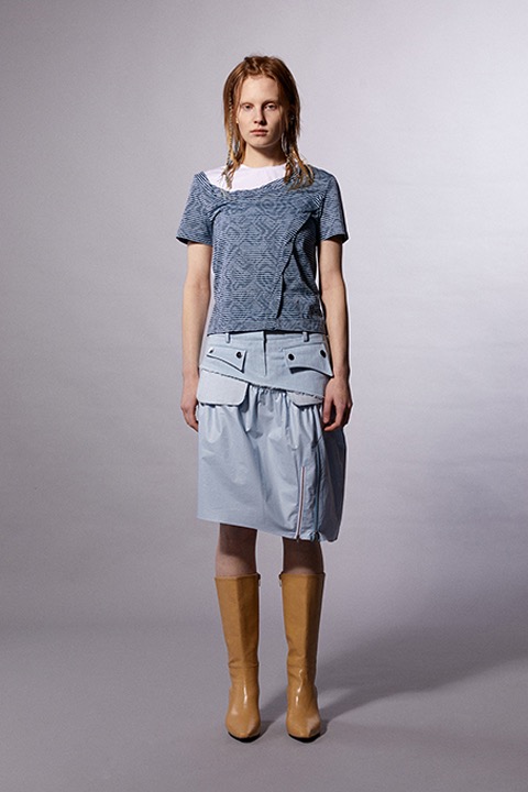 Denim Exposed Pocket Layered Skirt