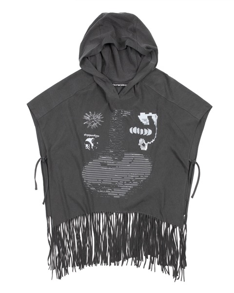 Charcoal Graphic Hooded Poncho