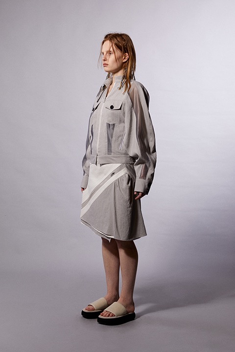 Grey Striped Puff Detail Asymmetric Wrap Skirt