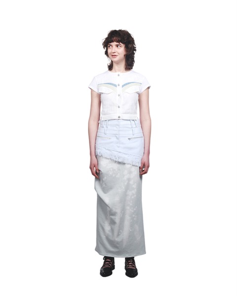 Denim Layered Bleached Maxi Skirt